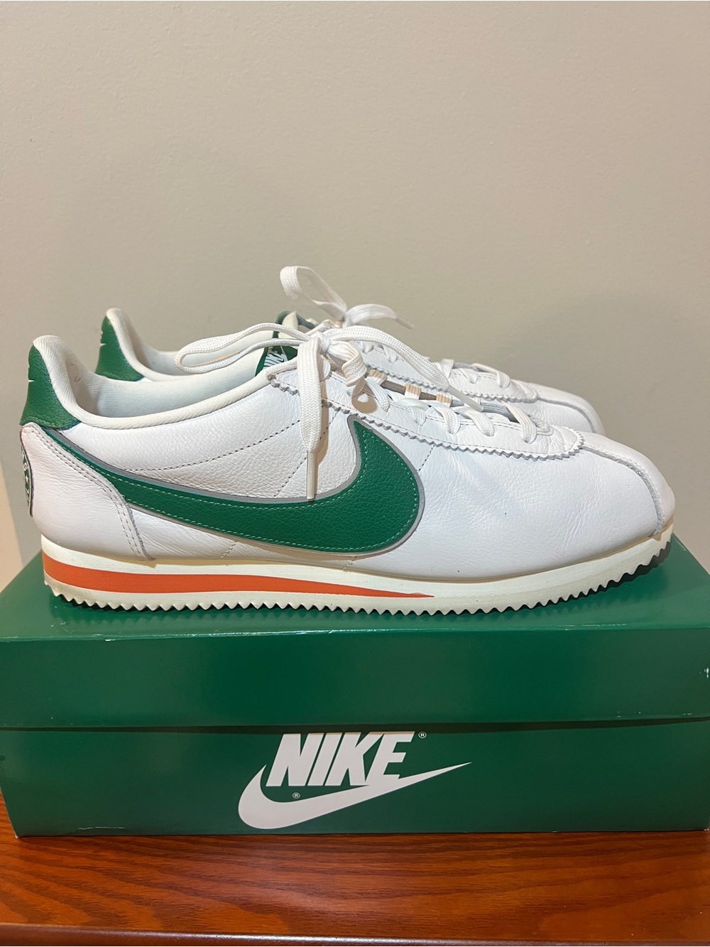 Nike Men’s Cortez Stranger Things Sneakers - White & Green with Orange Accent